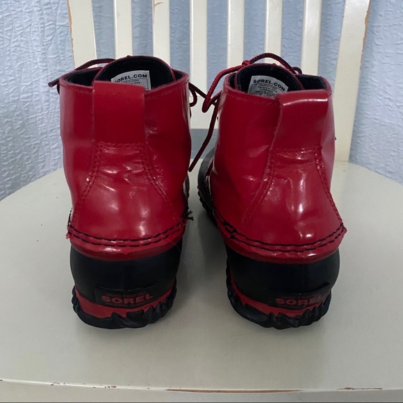 Sorel Out n About Rain Boot Patent Red Black - Picture 6 of 10